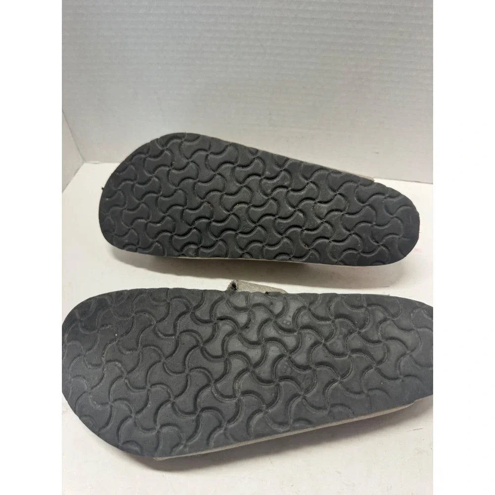 Birkenstock Arizona Grey Leather Two Strap Buckle Slide Sandals Mens 43 10
